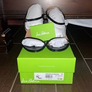 Sam Edelman Women Black Crocodile Doran Round Toe Stiletto Heel Strappy 10 NIB